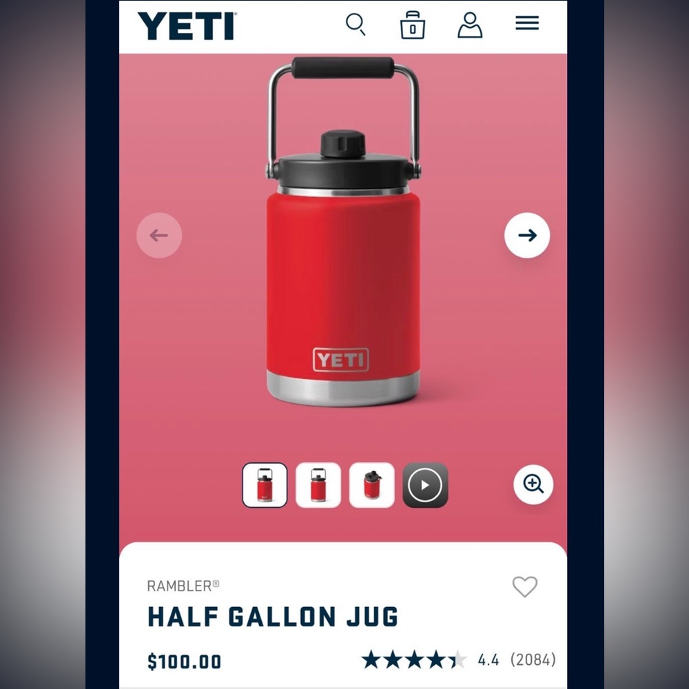 YETI Rambler Red and Black available Half Gallon Jug price for each one